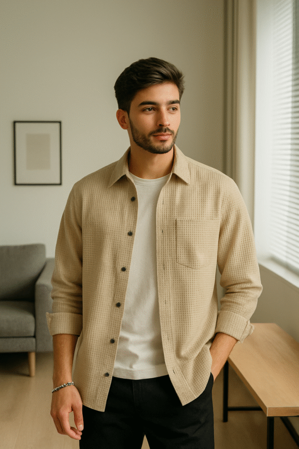 Waffle Texture Full Sleeve Men’s Shirt