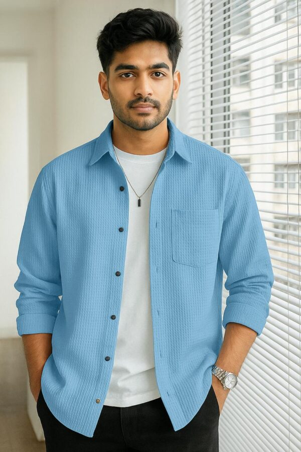 Stylish Waffle Fabric Shirt – Full Sleeve