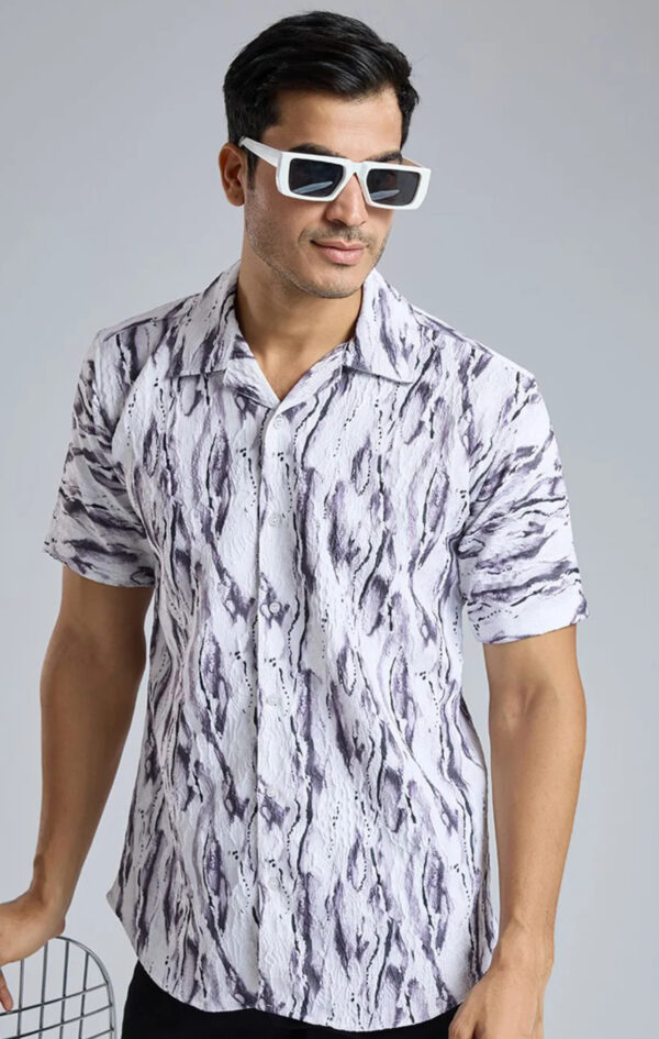 ABSTRACT PRINTED SPREAD COLLAR STRAIGHT REGULAR FIT SHIRT