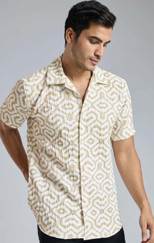 ABSTRACT PRINTED SPREAD COLLAR STRAIGHT REGULAR FIT SHIRT